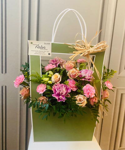 Blush Garden Medallion - Pink Medallion Flower Bag with Roses & Carnations by Flowers by Astor.