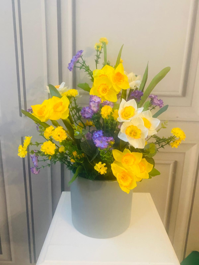 Spring Daffodil Ceramic Pot - Artificial Spring Daffodil & Wildflower Ceramic Pot Arrangement by Flowers by Astor.